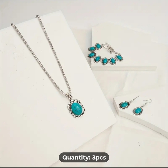 Silver Necklace with Turquoise Pendant - Picture 7 of 10